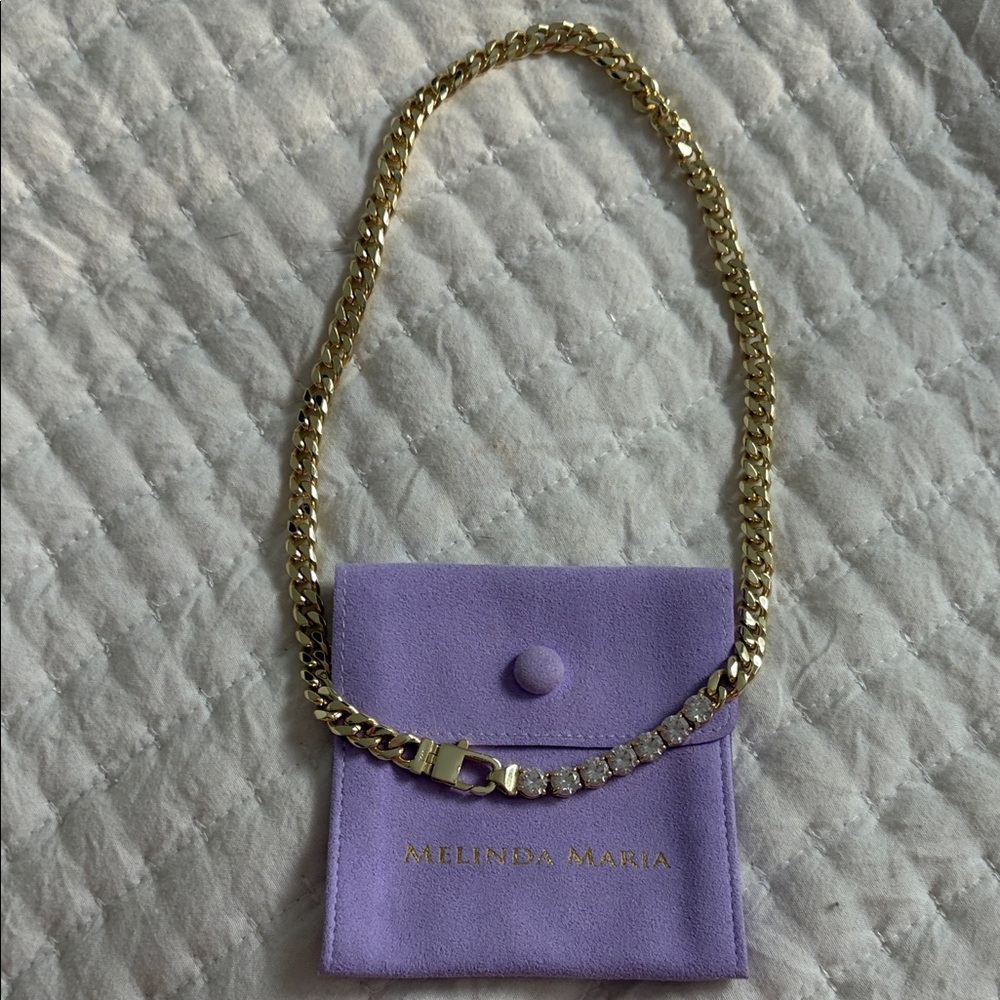 Melinda Maria Gold Cuban Chain Necklace with Diamond look accents
